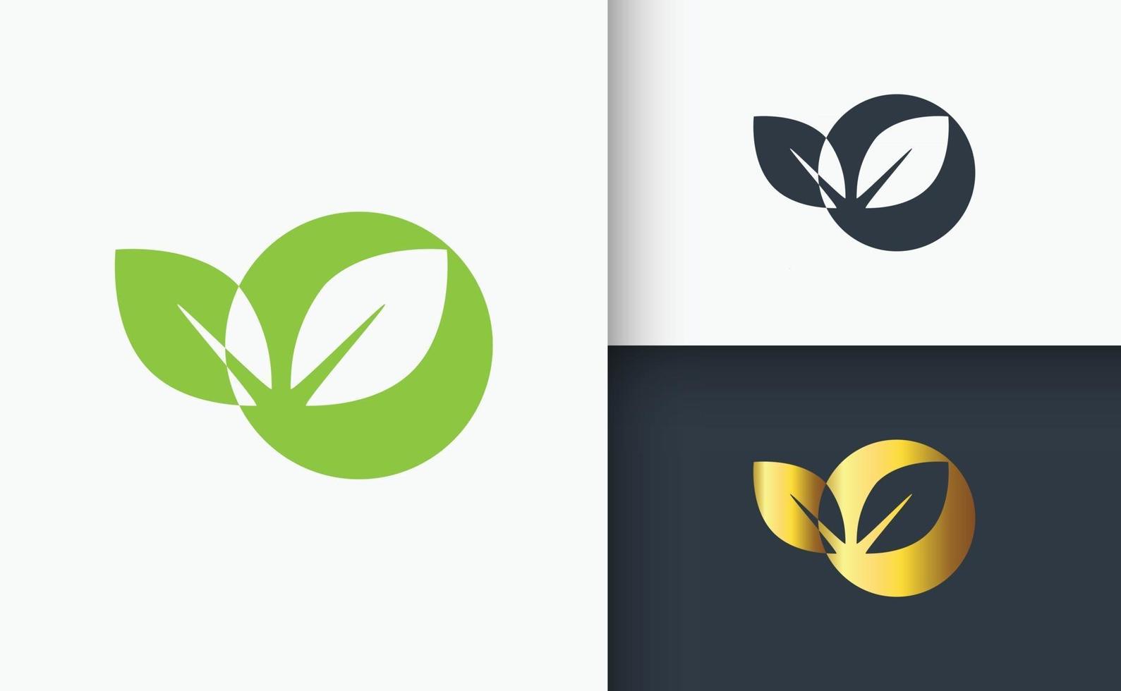 Natural Logo Design Green Golden And Black Leaf vector