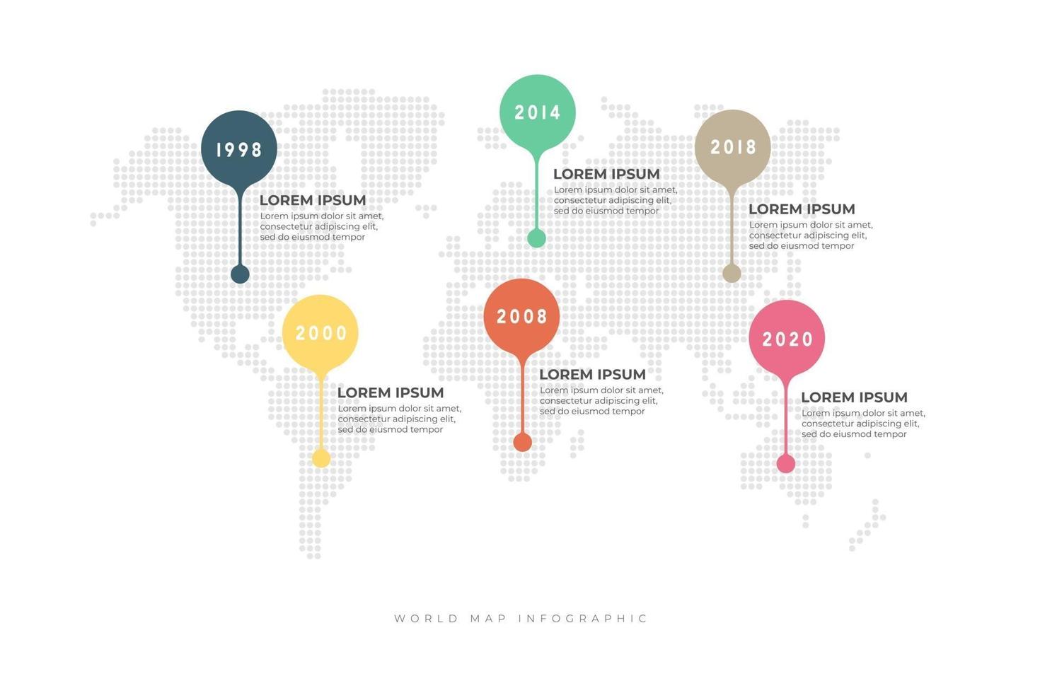 Cronología empresarial con plantilla de infografía de fondo de mapa mundial. vector