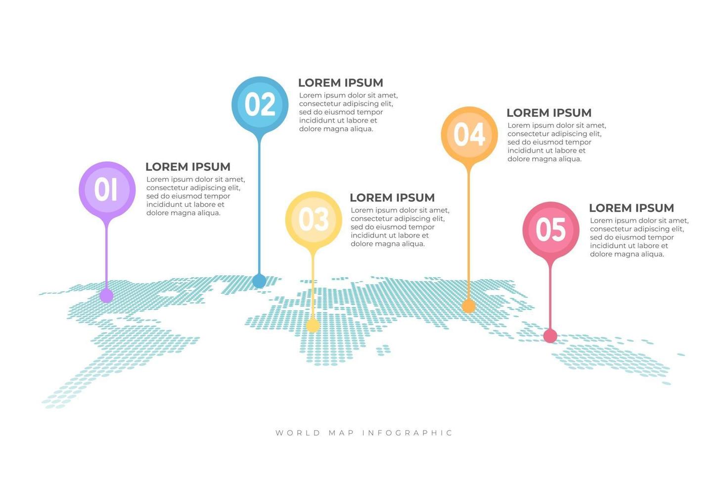 mapa del mundo con marcas de puntero infográficas. vector