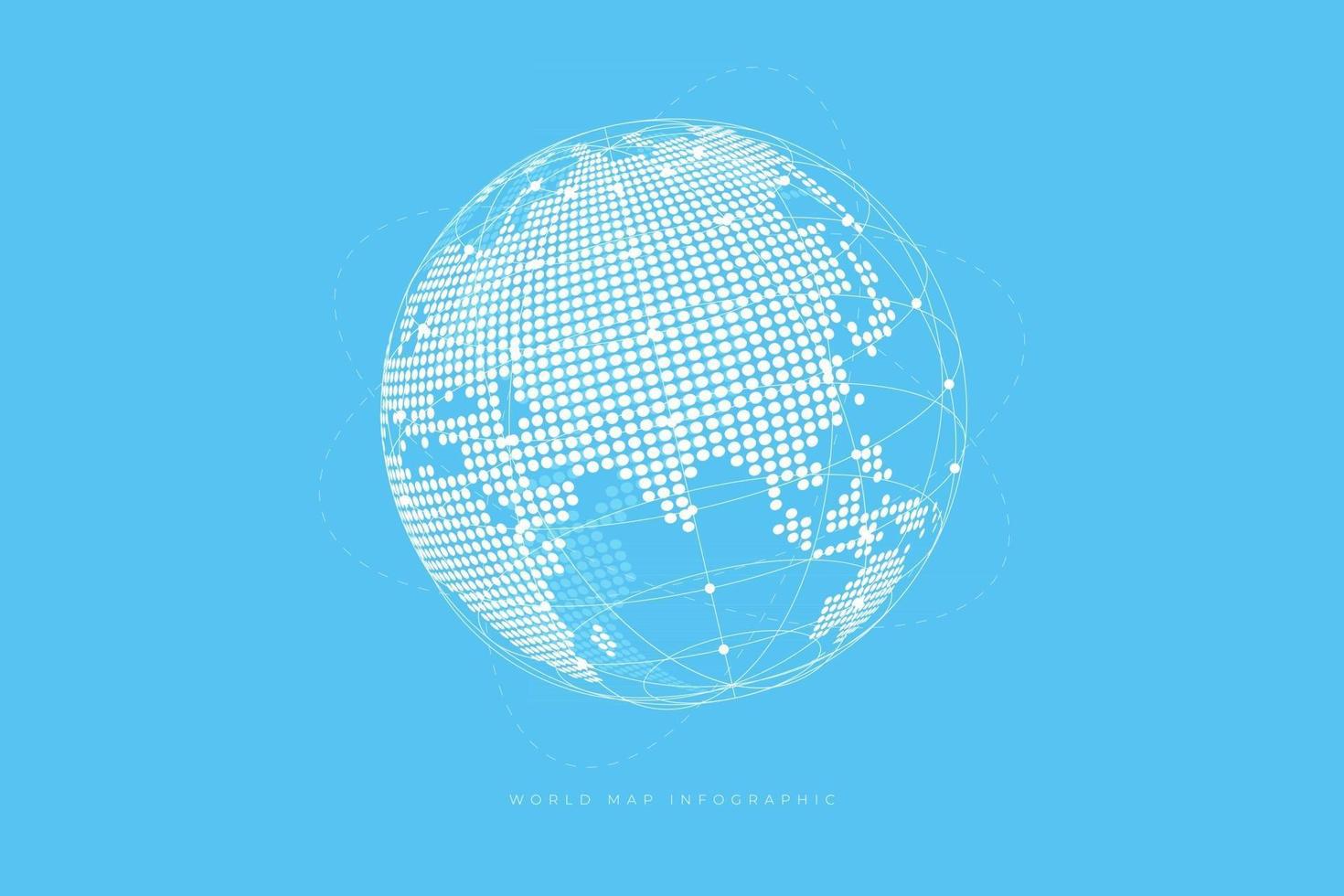 Simple Globe shape, World map created from dots on blue background. vector