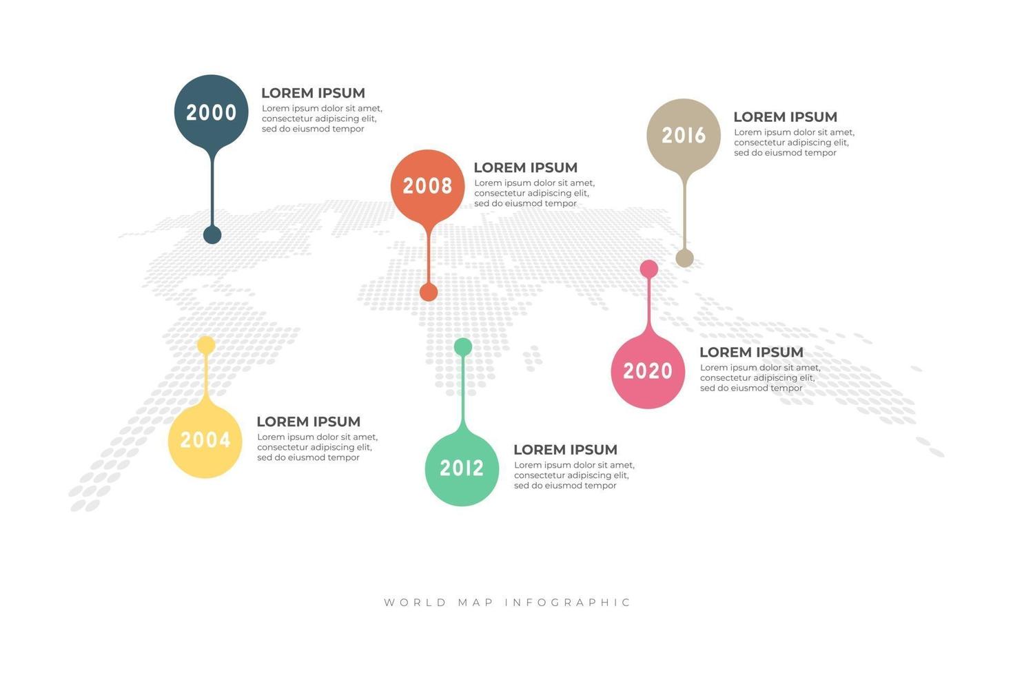 Cronología empresarial con plantilla de infografía de fondo de mapa mundial. vector