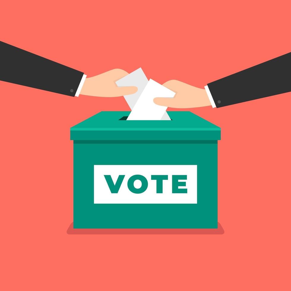 Businessman hand putting voting paper in the ballot box. vector