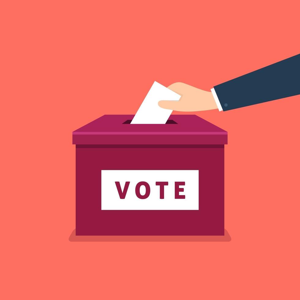 Businessman hand putting voting paper in the ballot box. vector