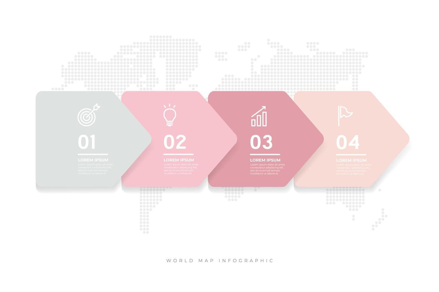 Abstract minimal arrows design with world map background infographic. vector