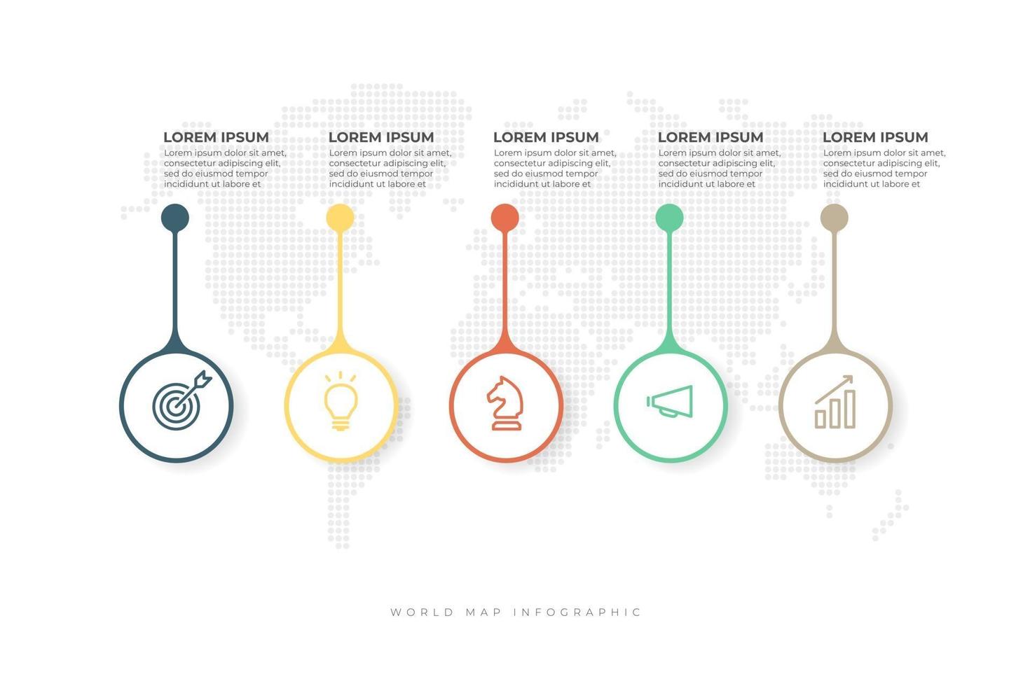 icono de negocio con plantilla de infografía de fondo de mapa mundial. vector