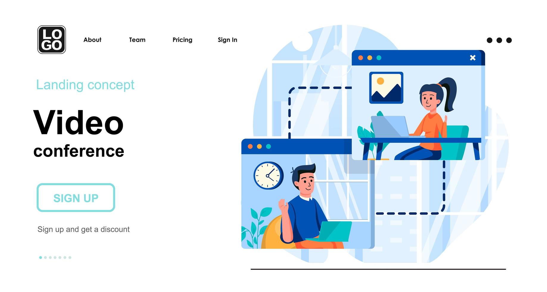 Video conference web concept landing page template vector