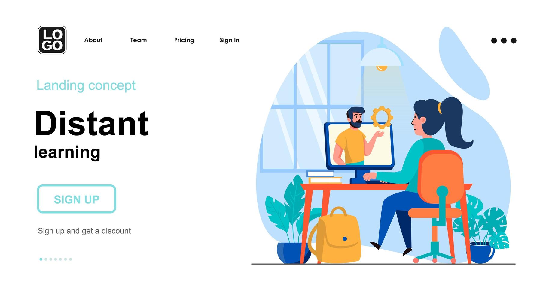 Distant learning web concept landing page template vector