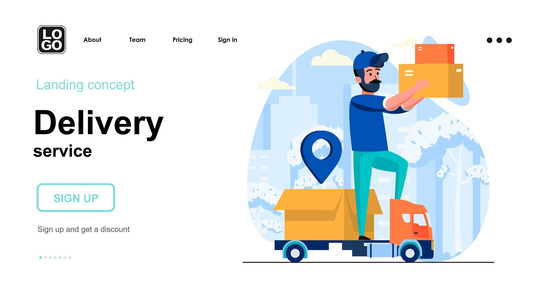 Delivery service web concept landing page template vector