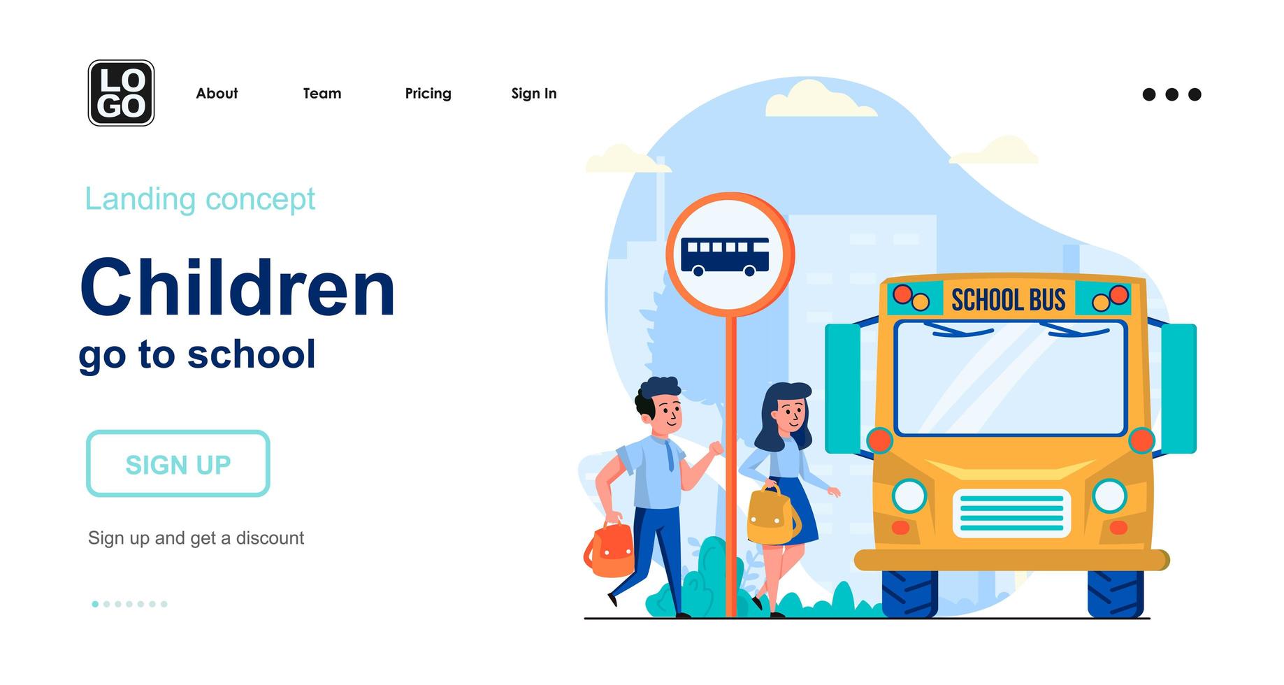 Children go to school web concept landing page template vector