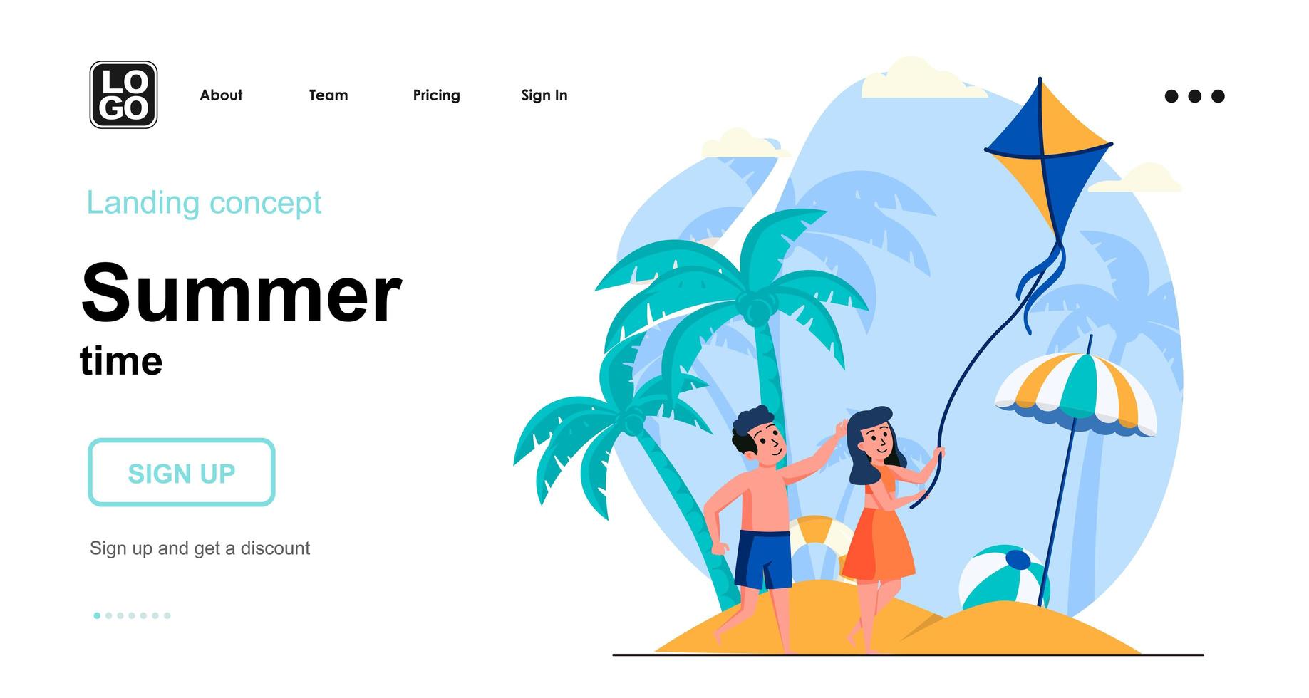 Summer time web concept landing page template vector