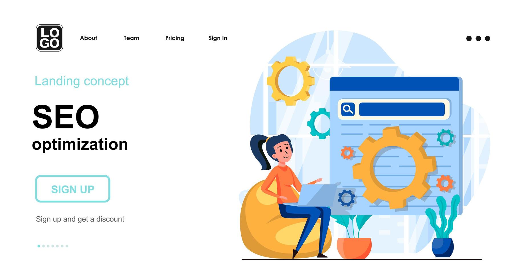 Seo optimization web concept landing page template vector