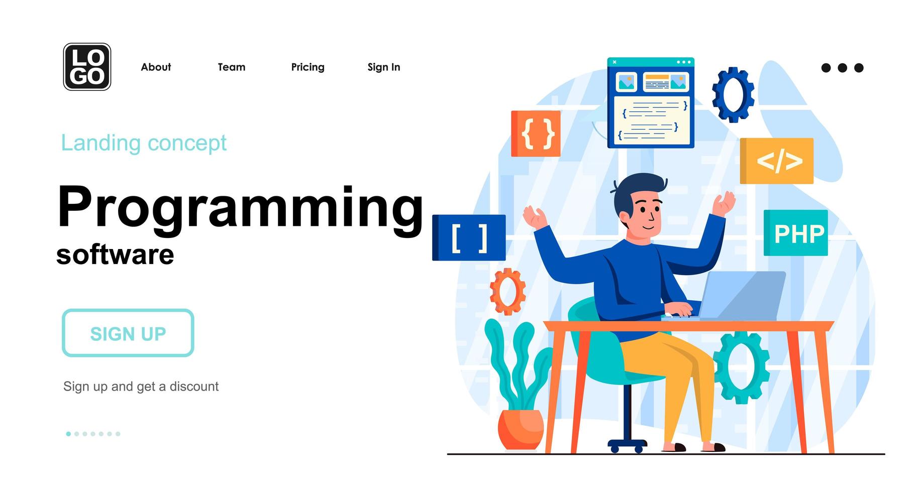 Programming software web concept landing page template vector