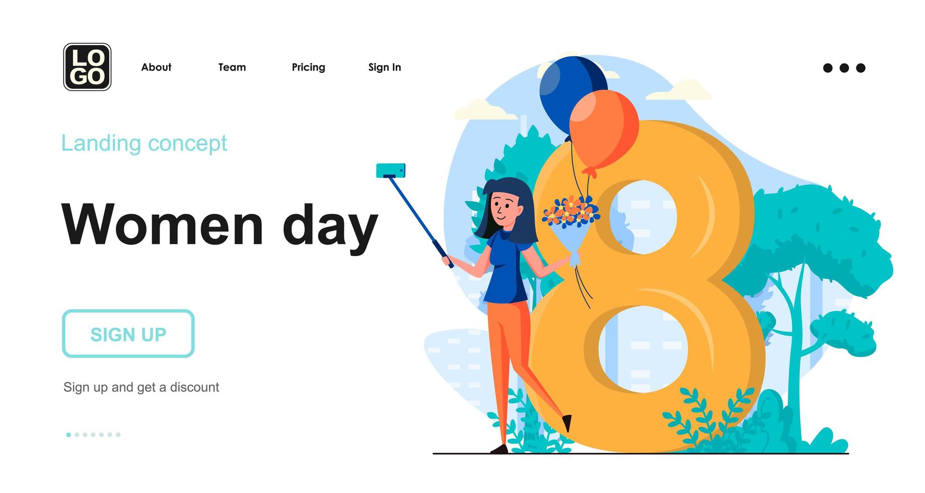 Women day web concept landing page template vector