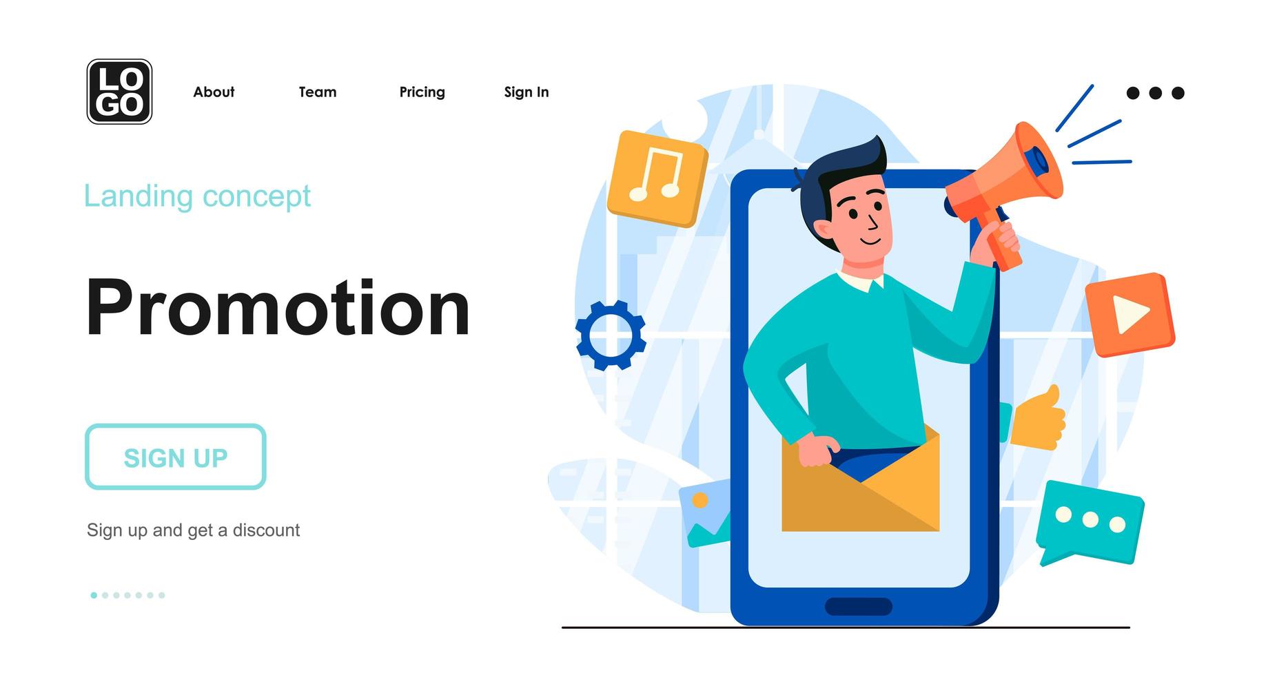 plantilla de página de aterrizaje de concepto web de promoción vector