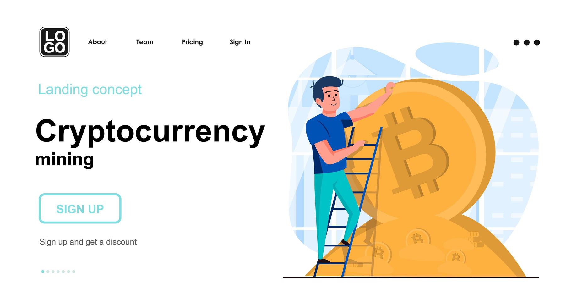 Cryptocurrency mining web concept landing page template vector