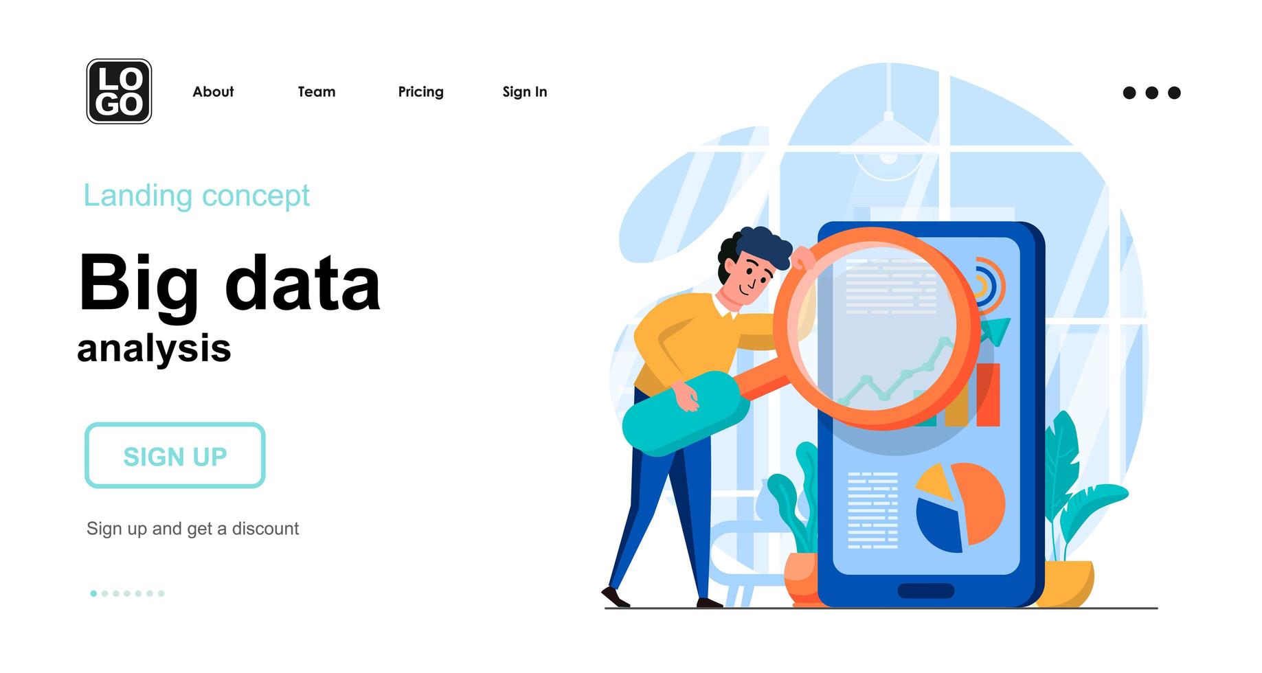 Big Data analysis web concept landing page template vector