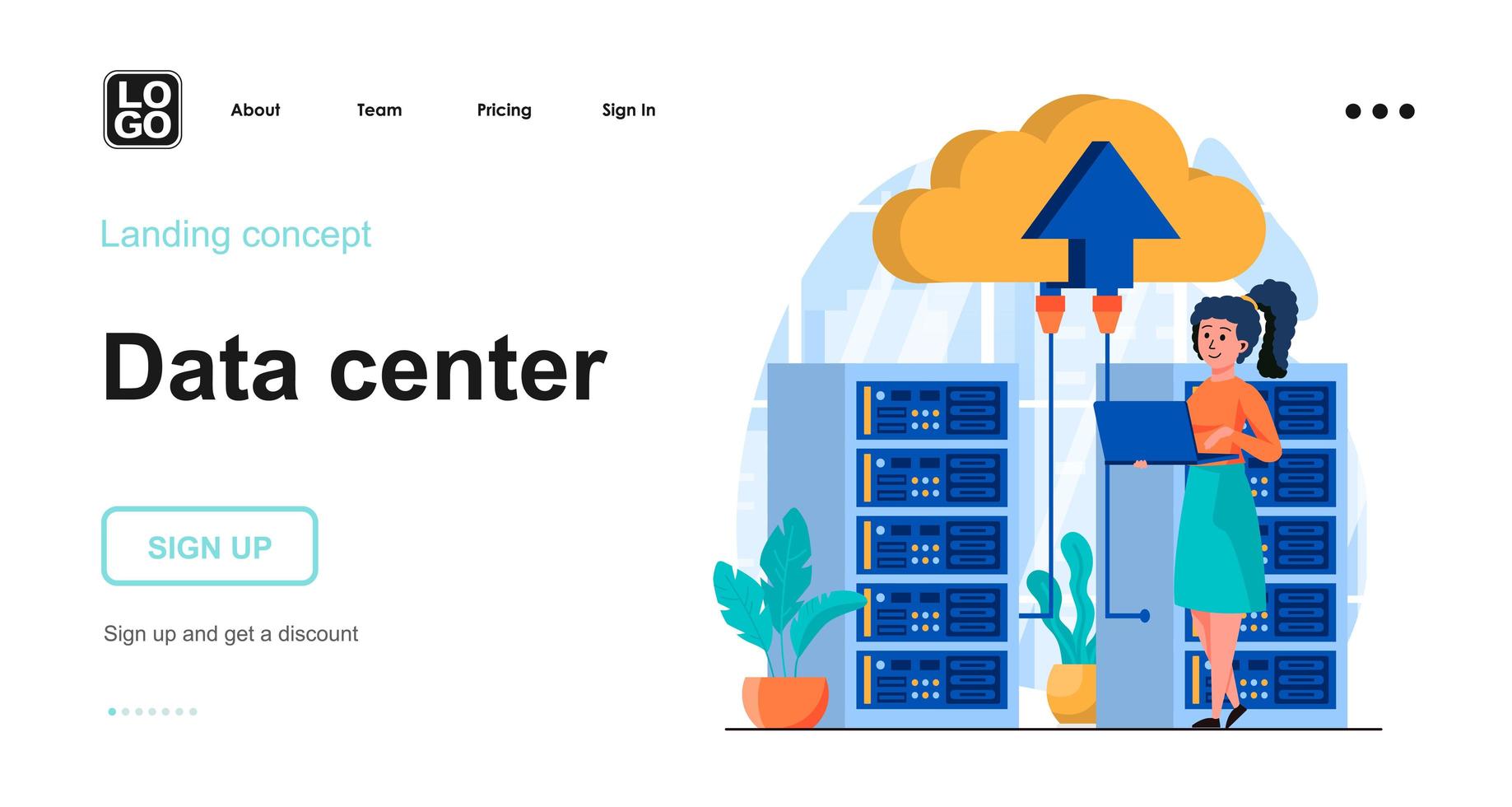 Data center web concept landing page template vector