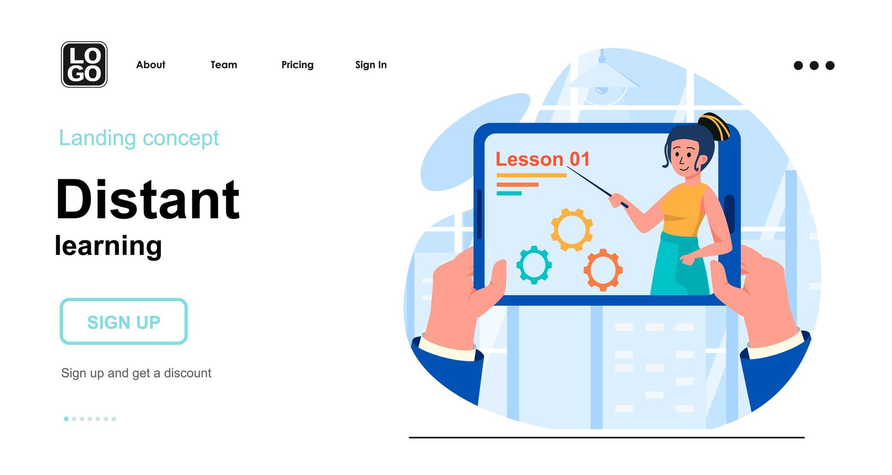 Distant learning web concept landing page template vector