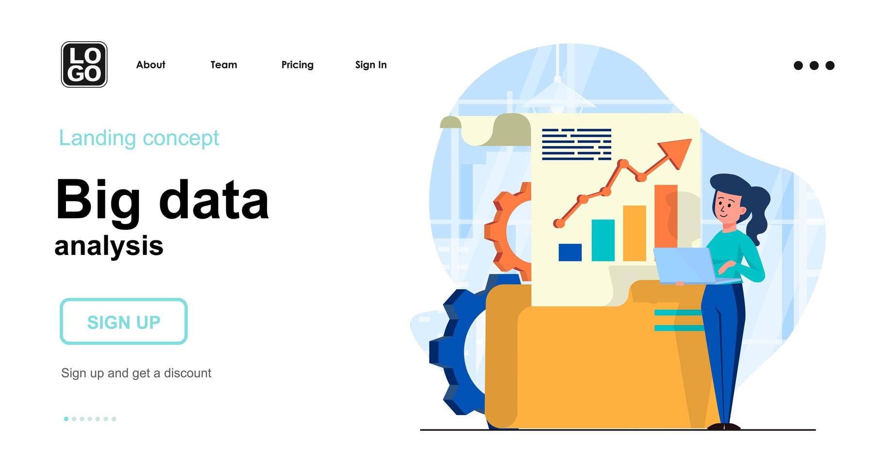 Big Data analysis web concept landing page template vector