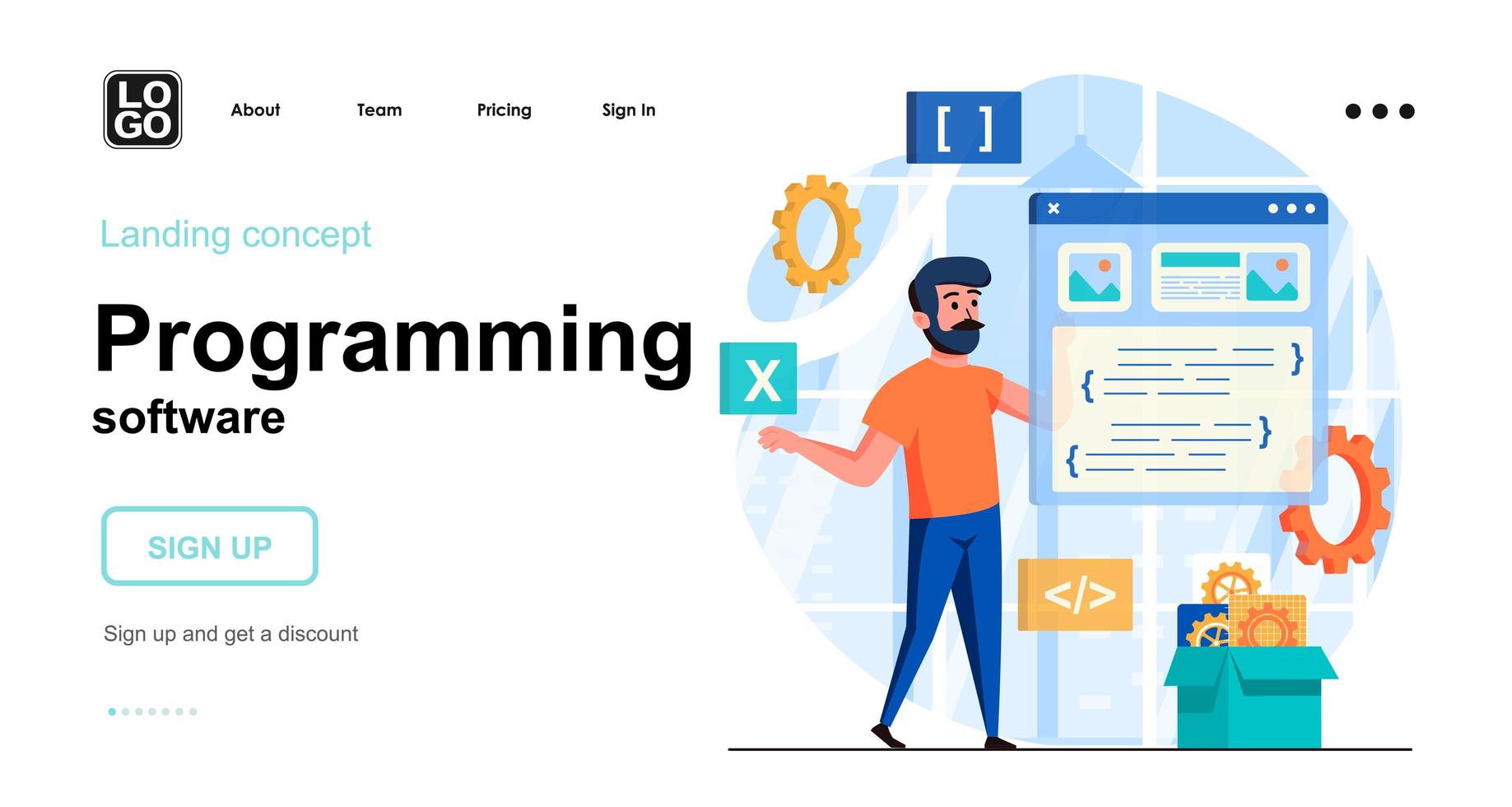 Programming software web concept landing page template vector