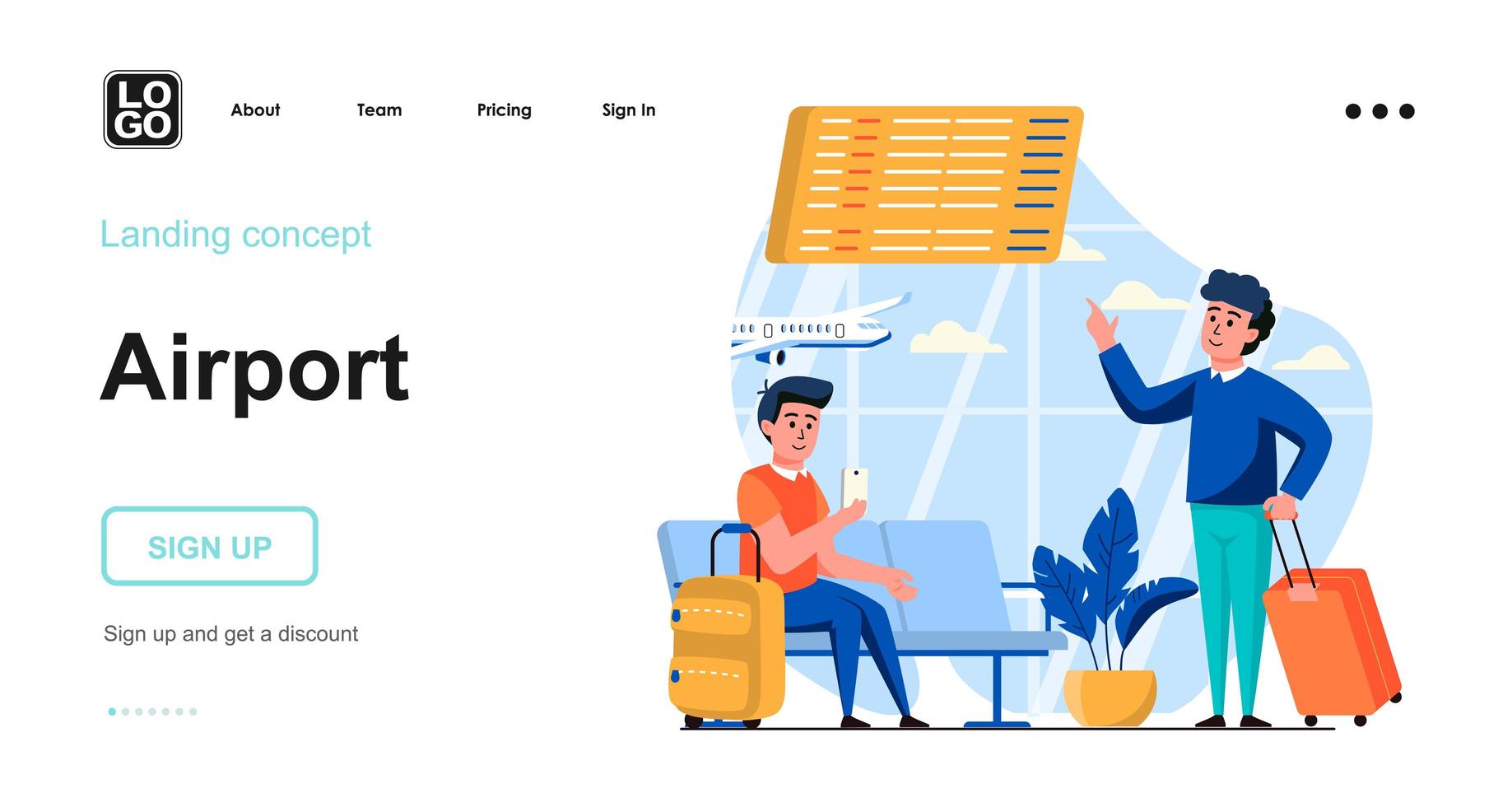 Airport web concept landing page template vector