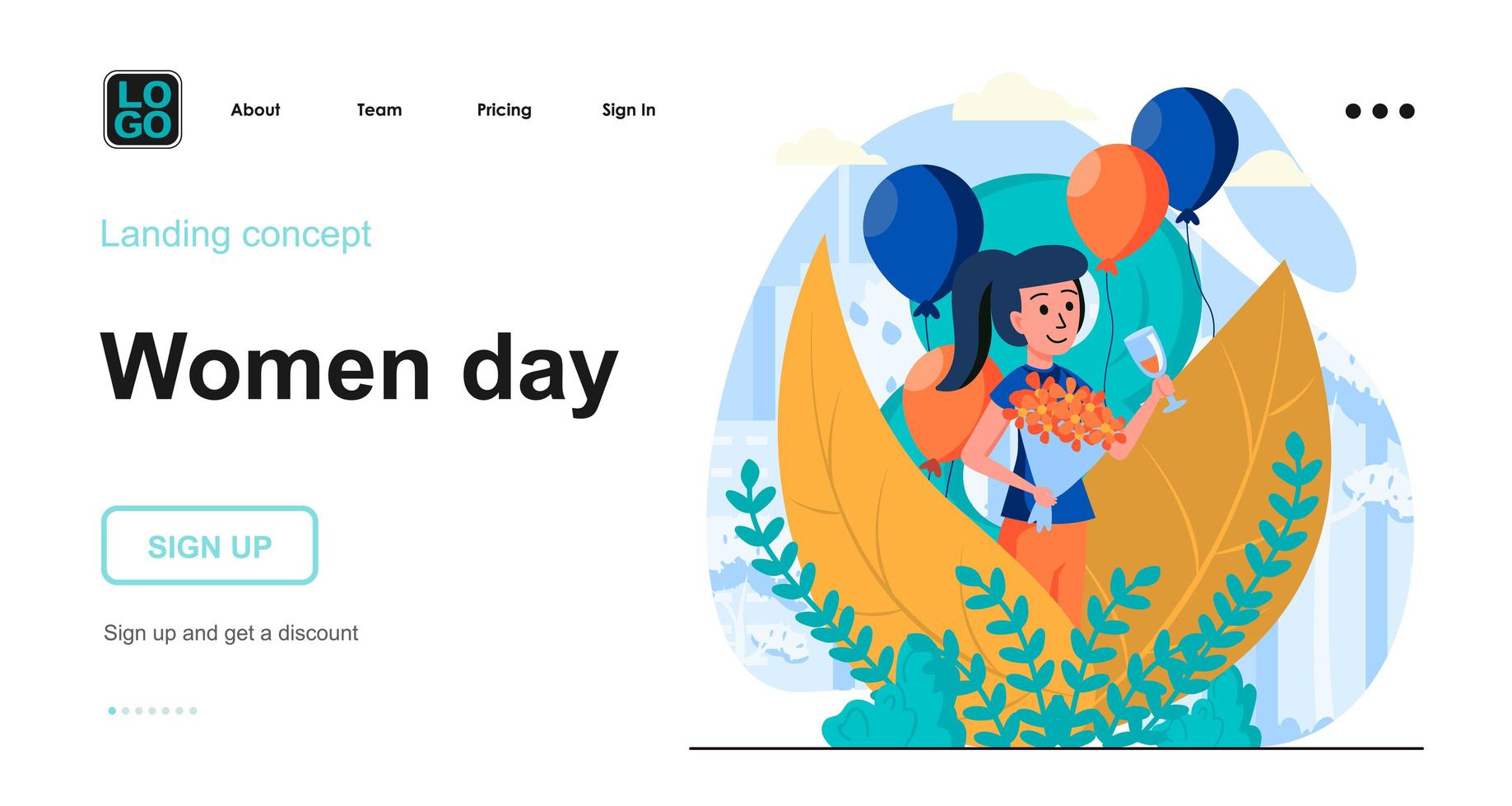 Women day web concept landing page template vector