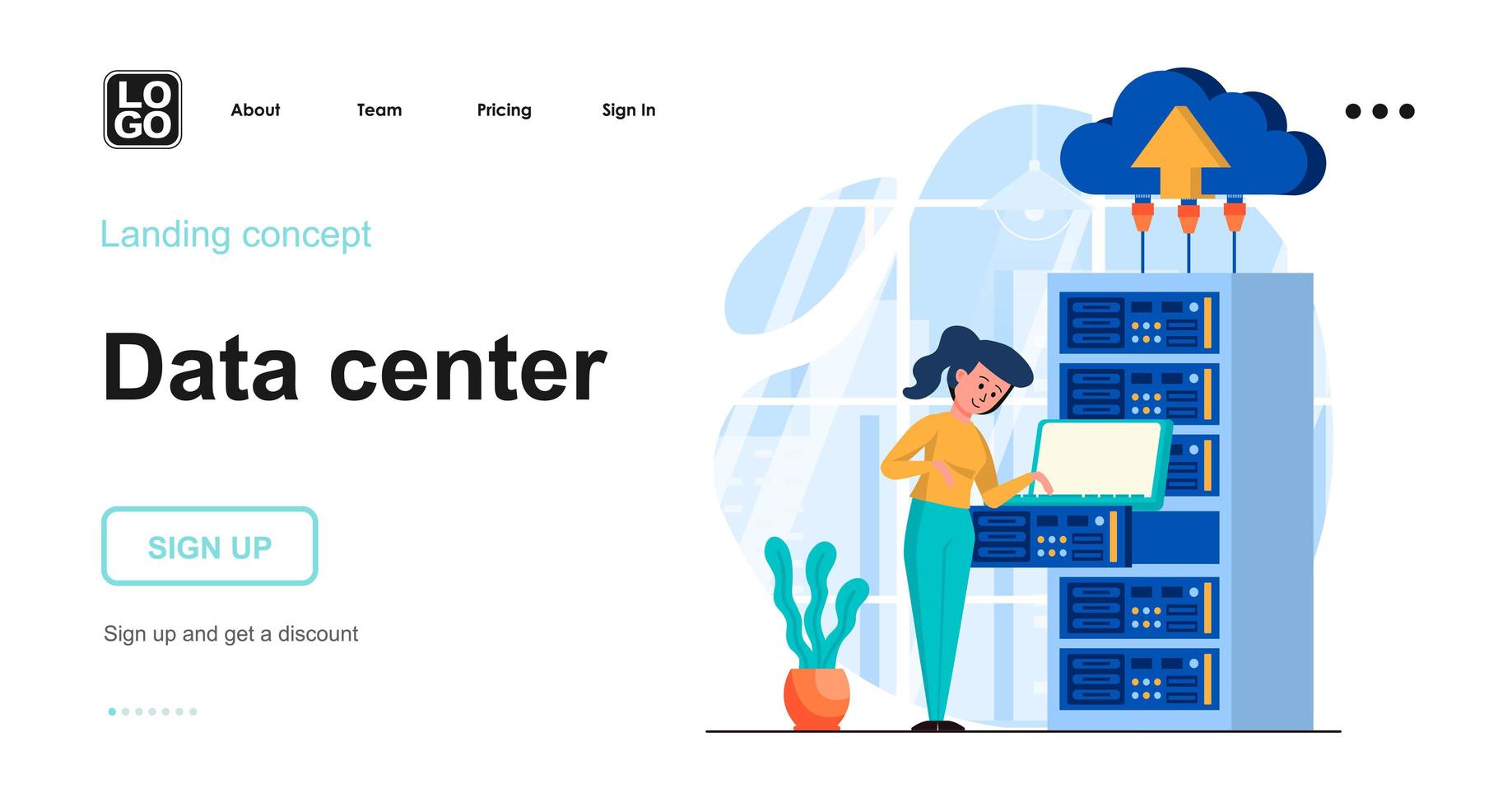 Data center web concept landing page template vector