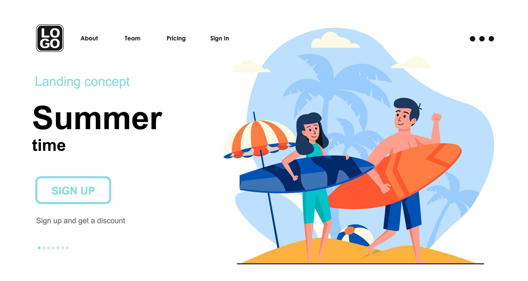 Summer time web concept landing page template vector