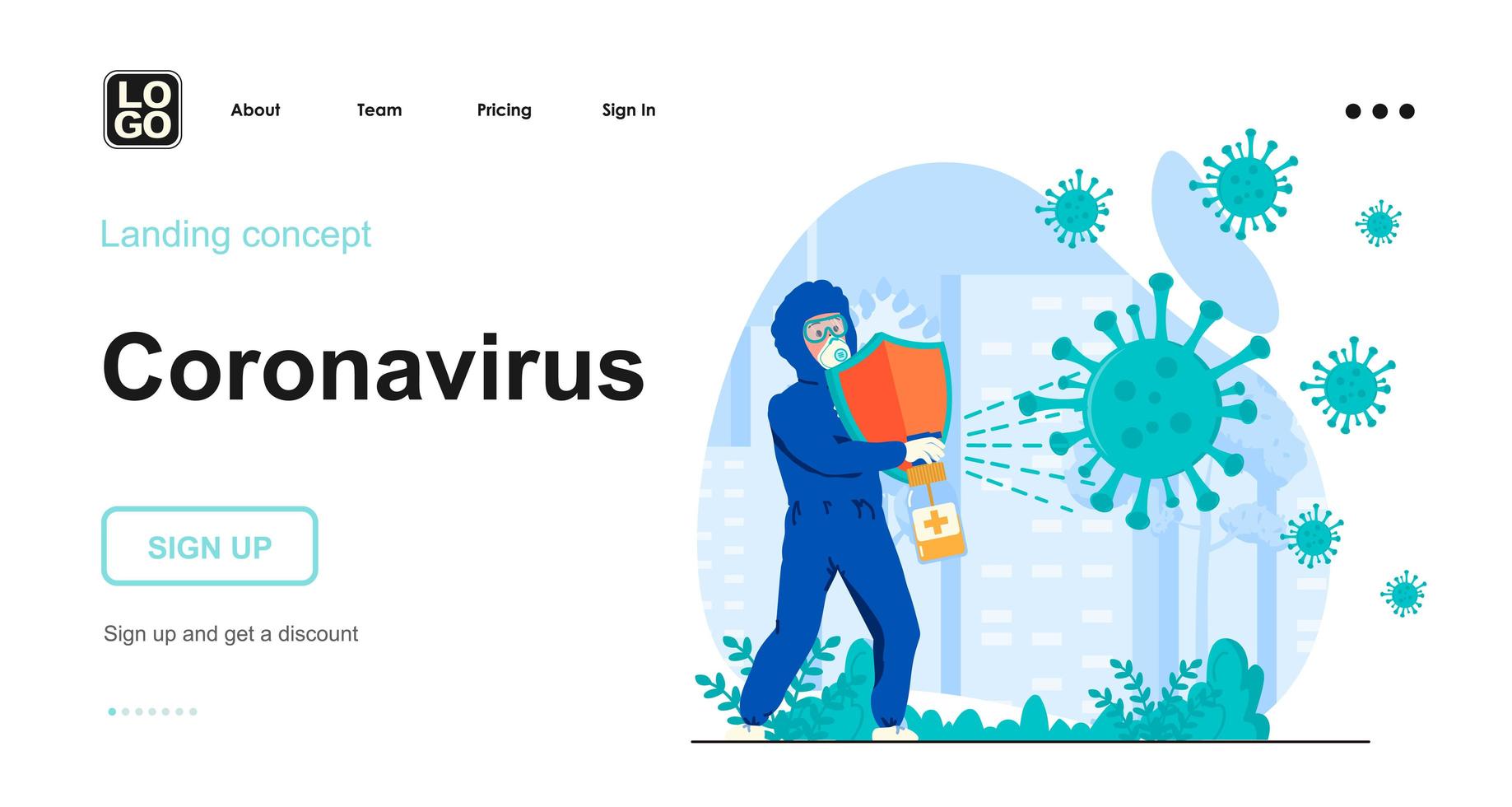 Coronavirus web concept landing page template vector