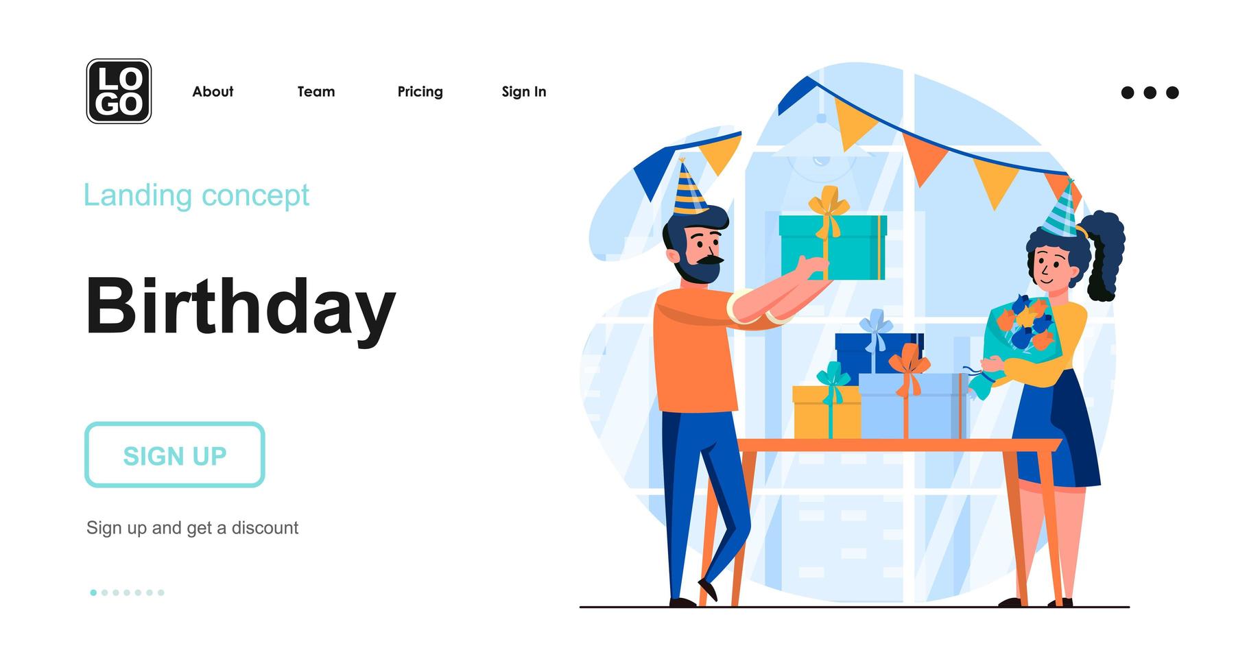 Birthday web concept landing page template vector