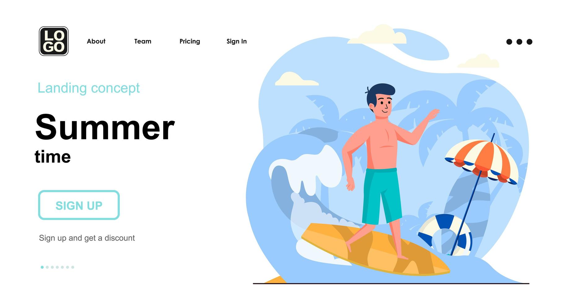 Summer time web concept landing page template vector