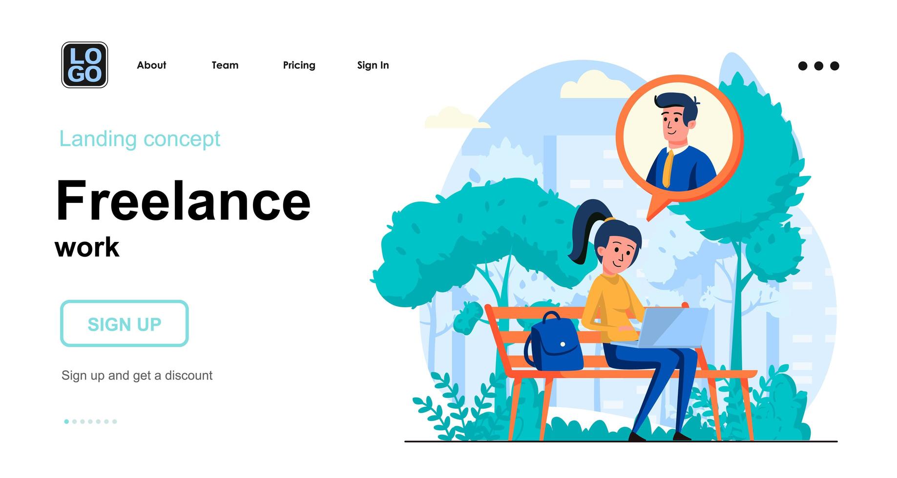 Freelance work web concept landing page template vector