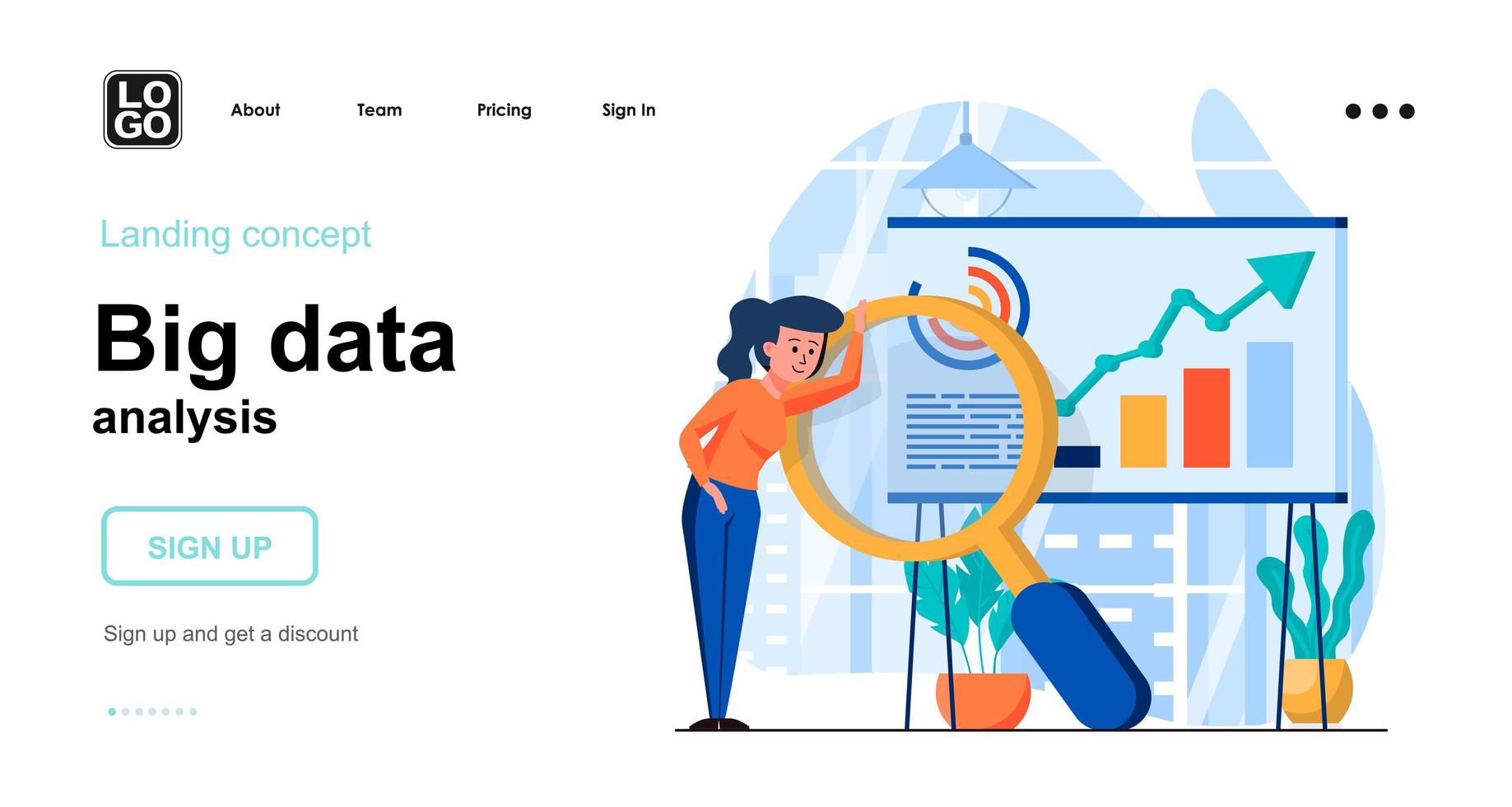 Big Data analysis web concept landing page template vector