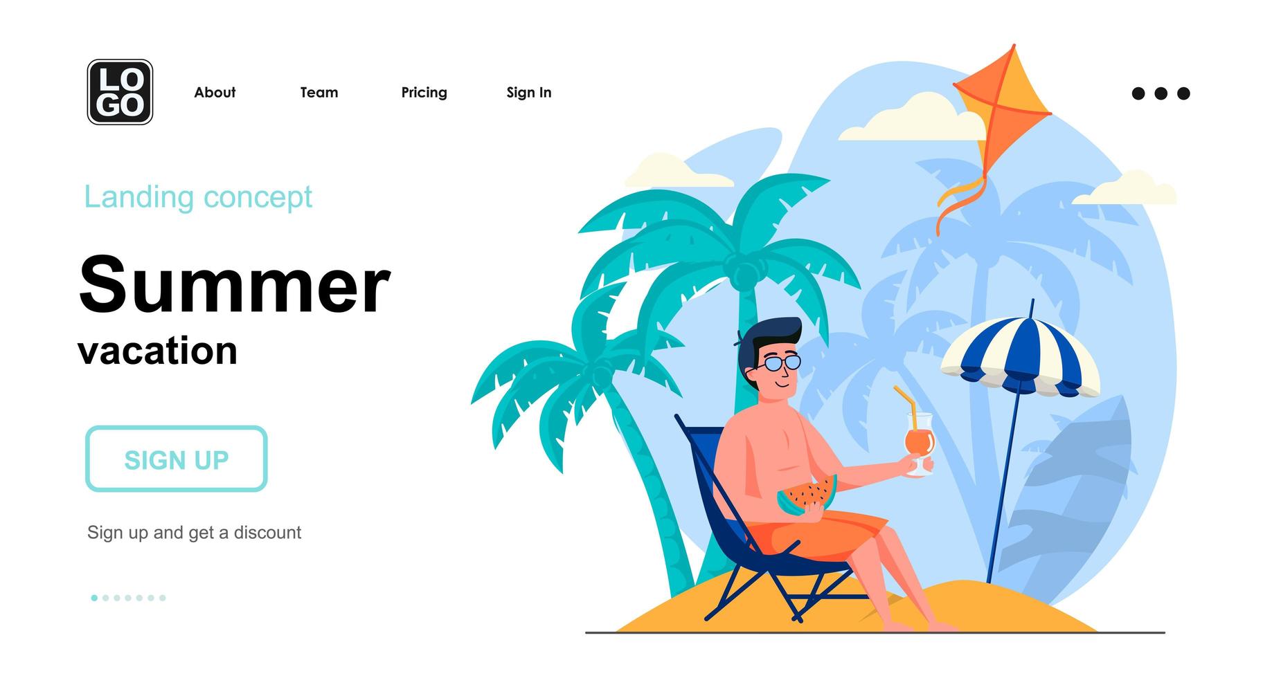 Summer vacation web concept landing page template vector