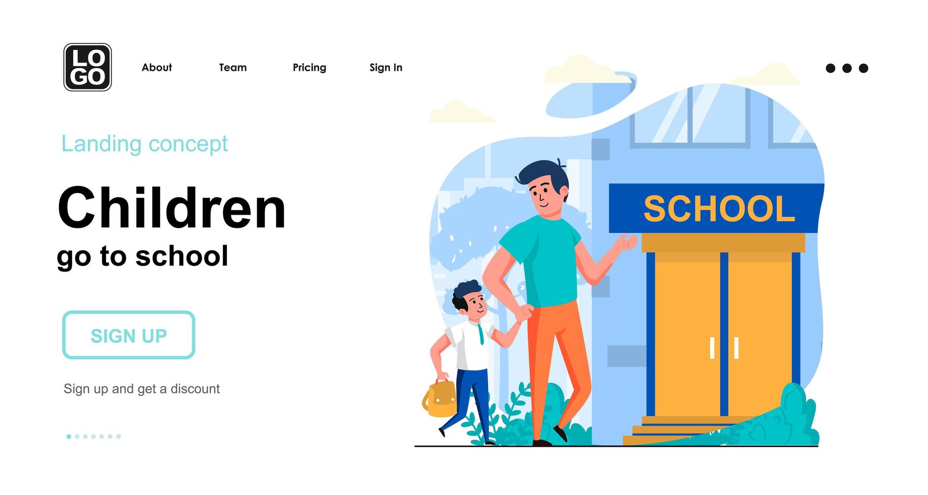 Children go to school web concept landing page template vector