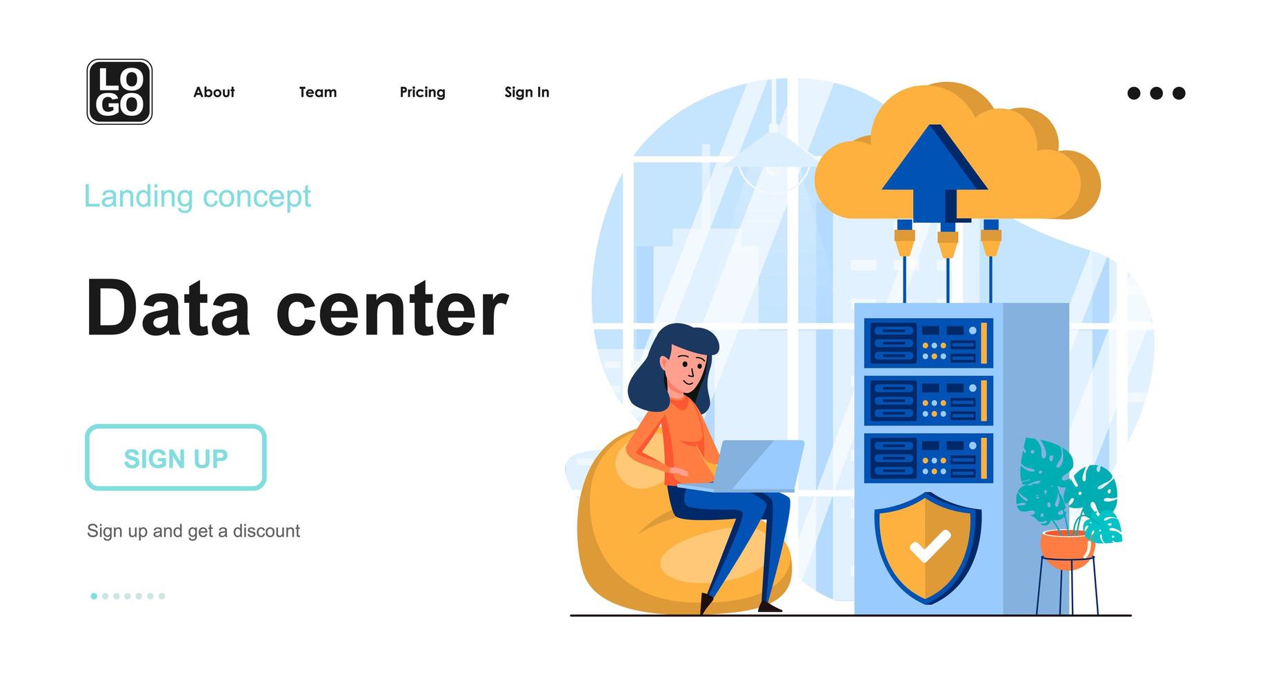 Data center web concept landing page template vector