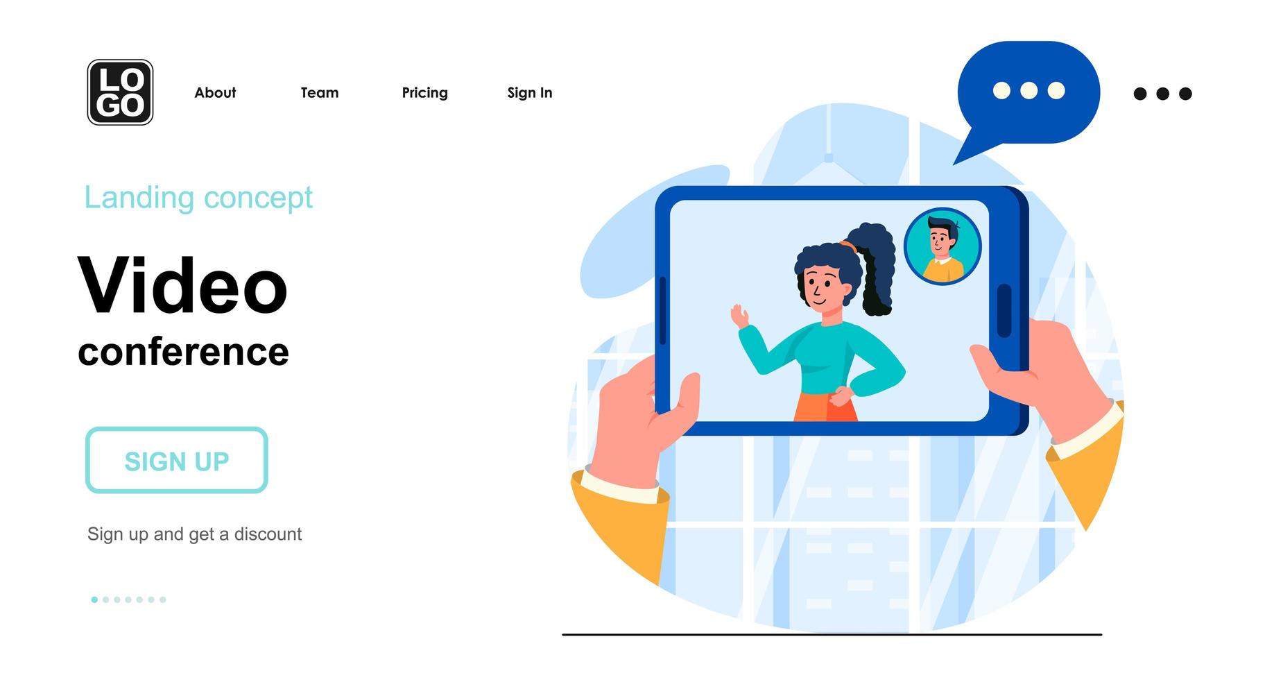 Video conference web concept landing page template vector