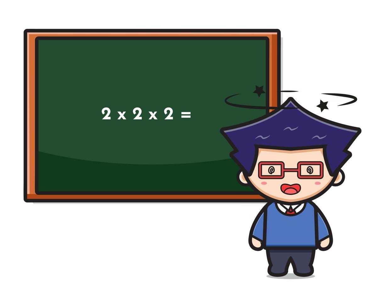 Cute boy student dizzy doing math cartoon icon vector illustration