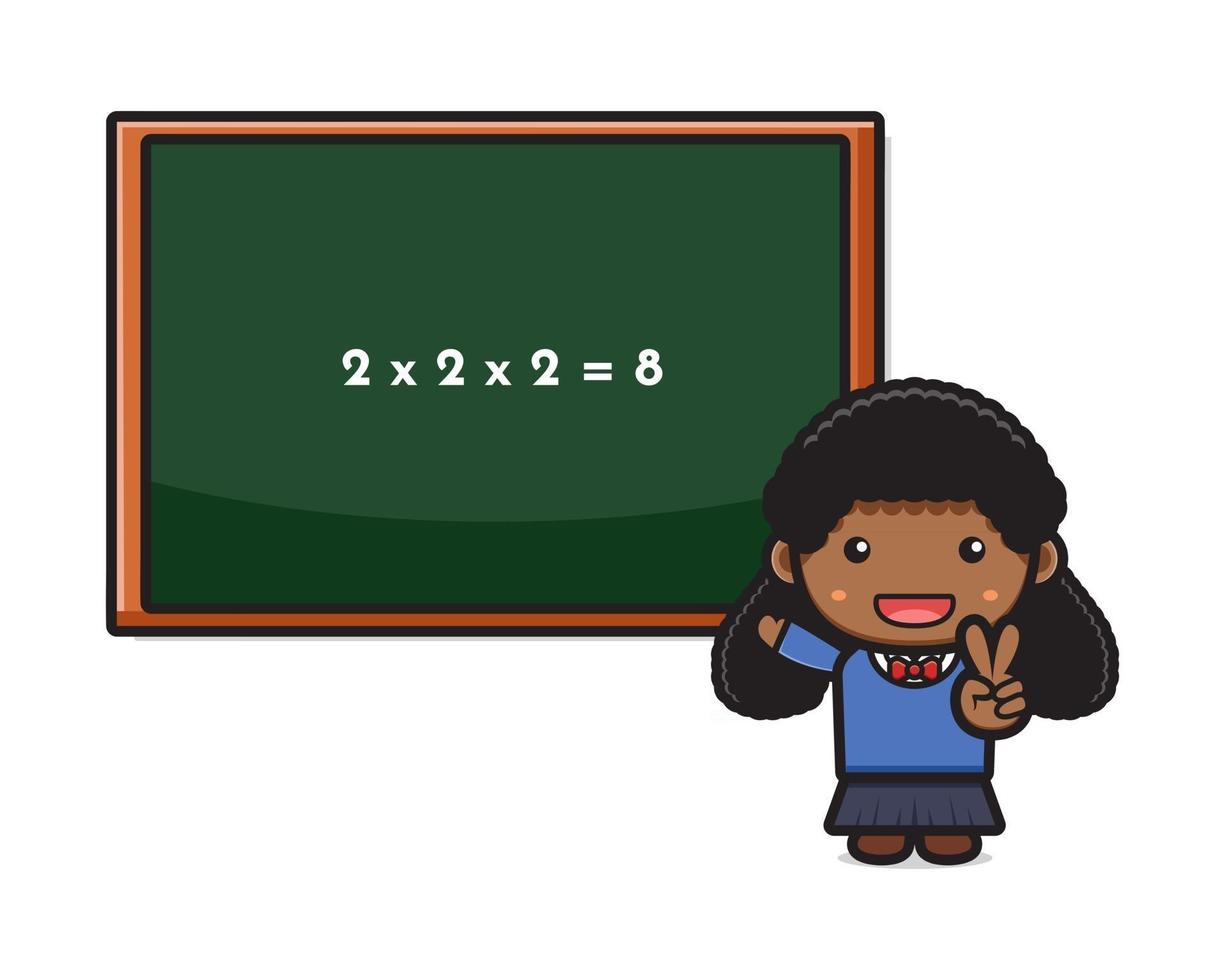 Cute girl student easy doing math cartoon icon vector illustration