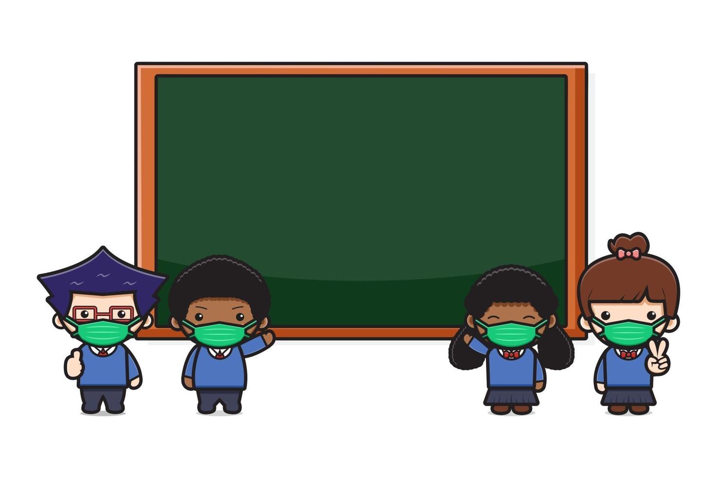 Cute student standing front of board illustration vector