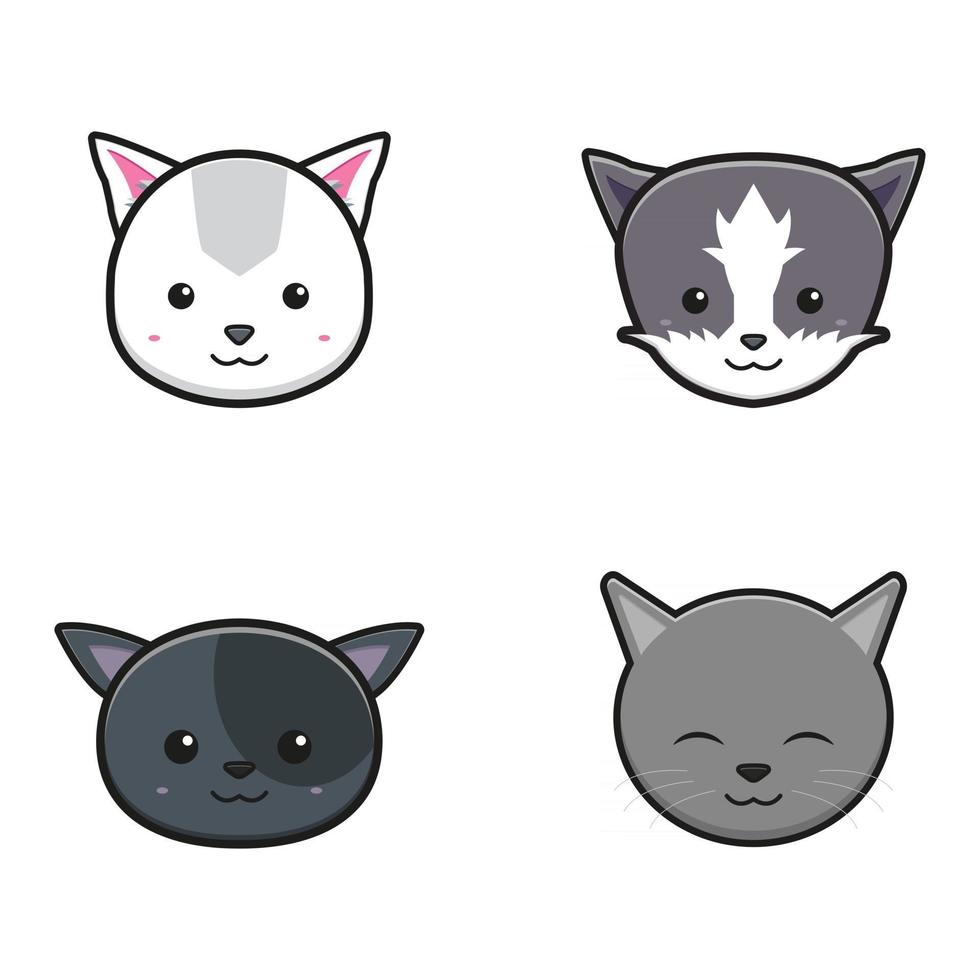 Set of cute head cat mascot cartoon icon vector illustration