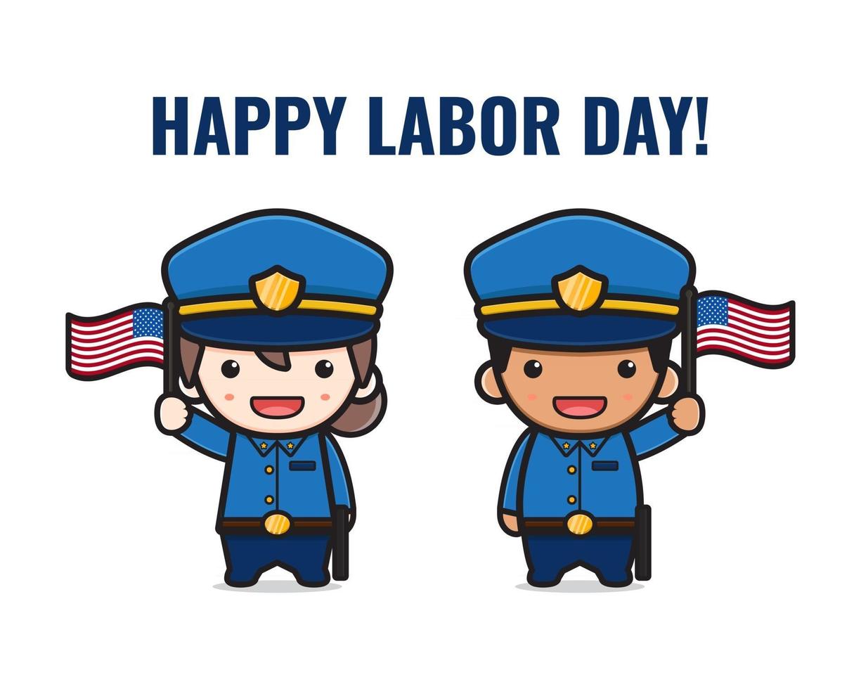 Cute police celebrate labor day cartoon  illustration vector