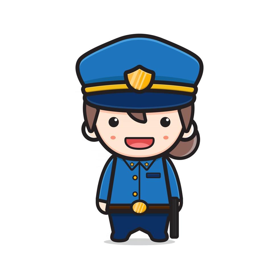 Cute girl police cartoon icon vector illustration