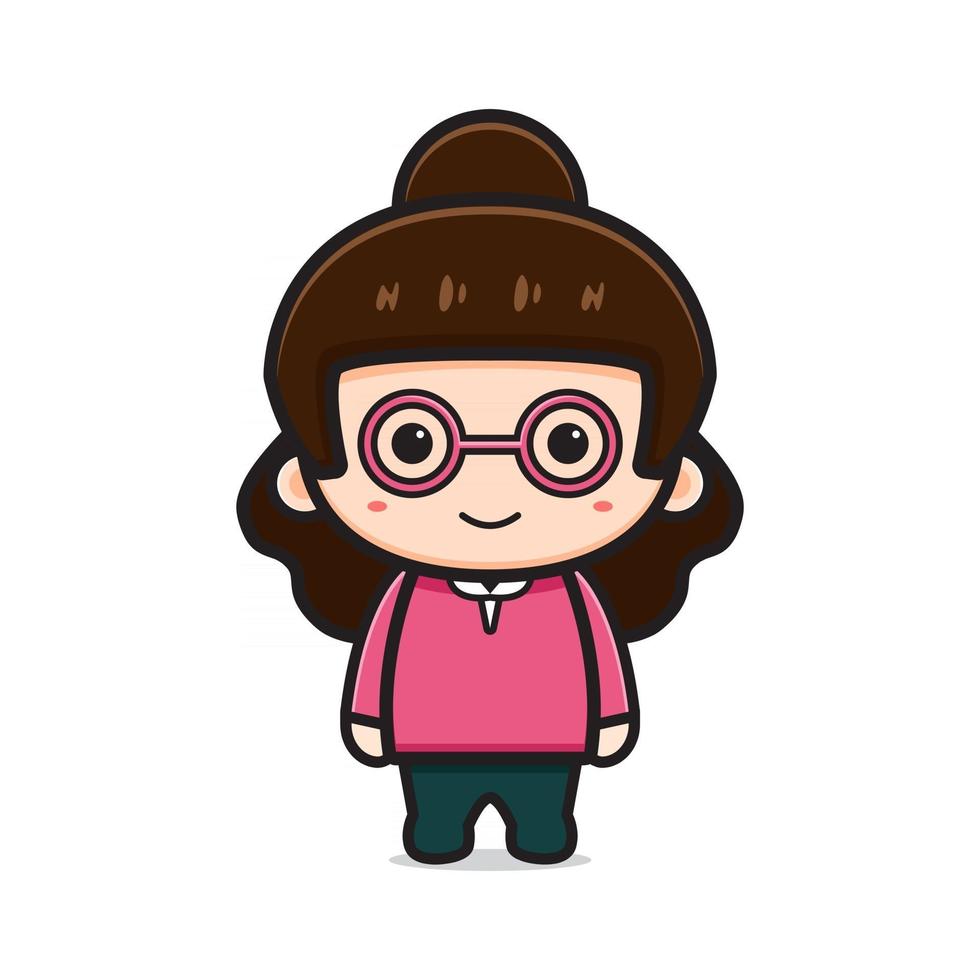 Cute girl teacher character cartoon vector icon illustration
