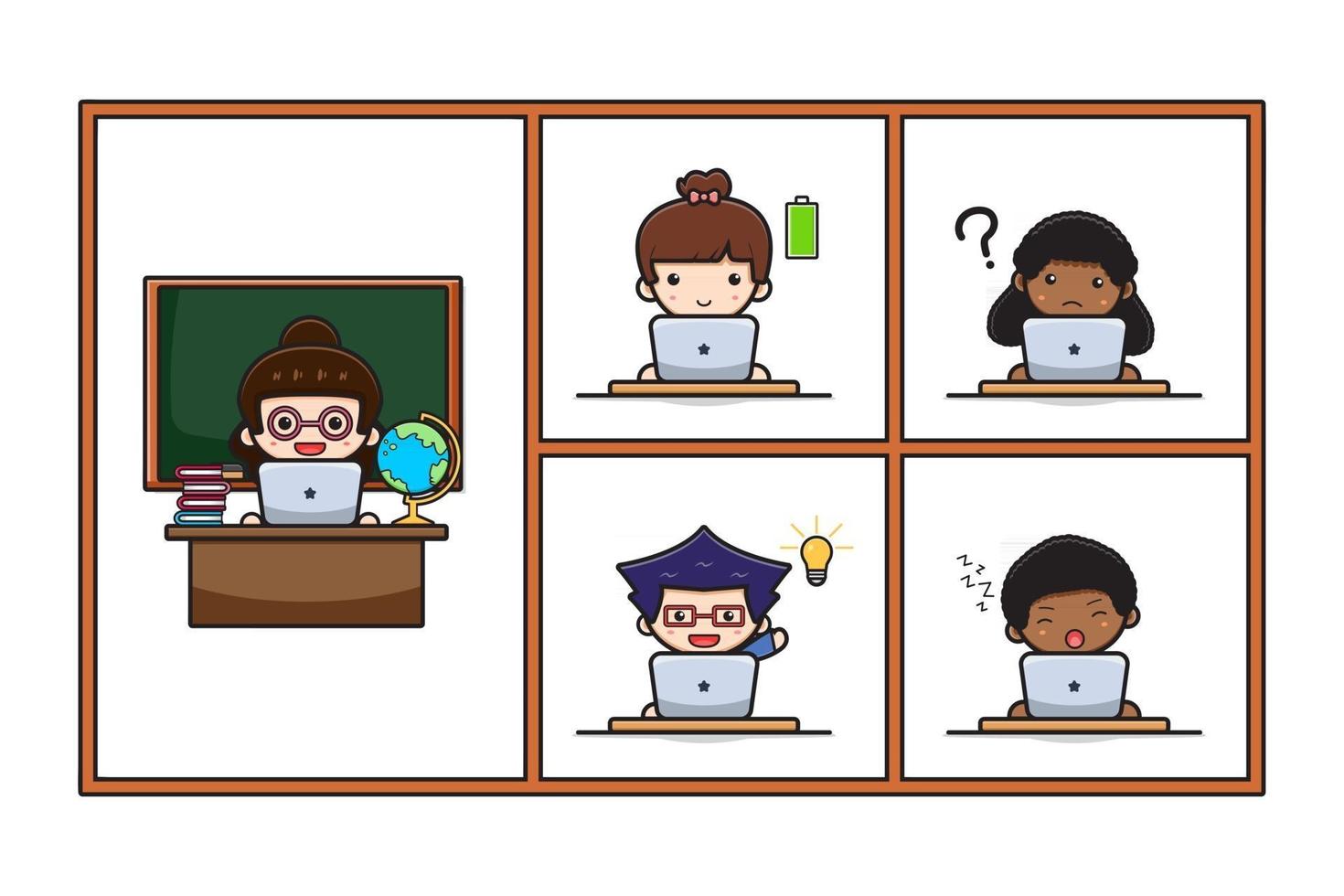 Cute teacher and student do online learning study illustration vector