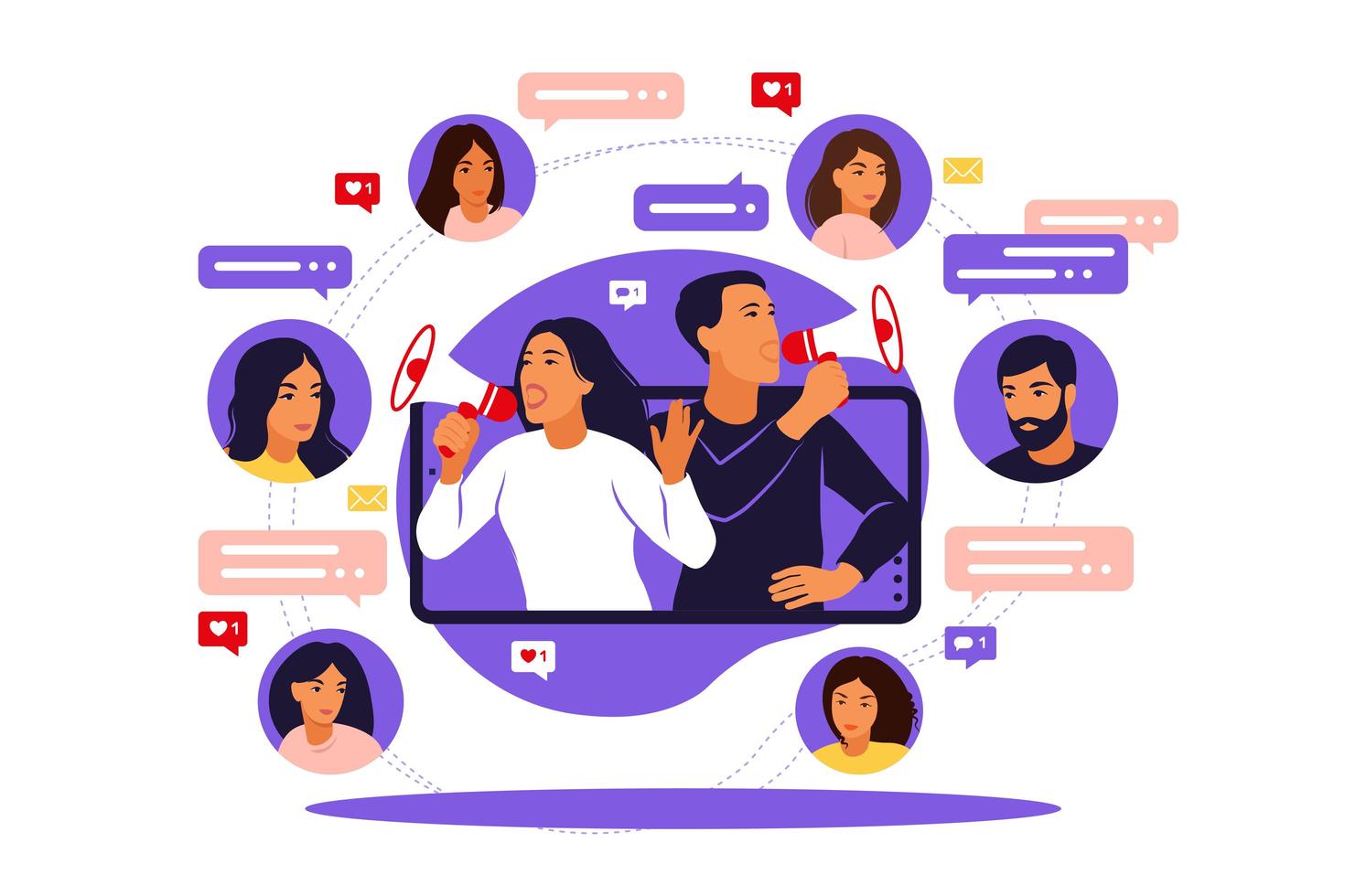 Influence blogger promotion services and goods for his followers. vector