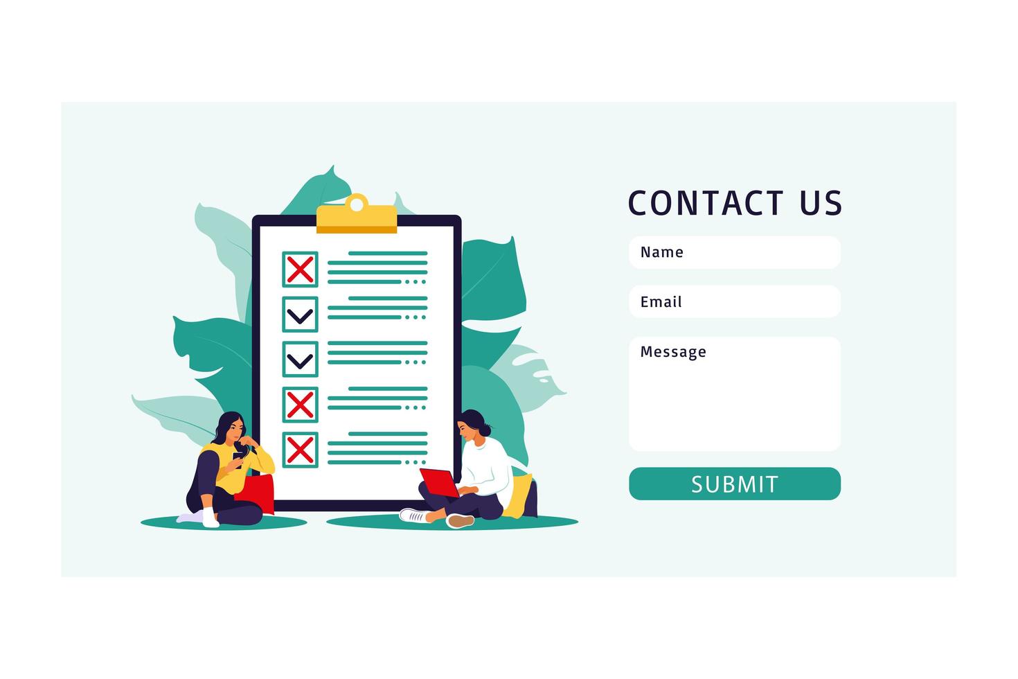 Contact us form template for web. Checklist, to-do list. vector