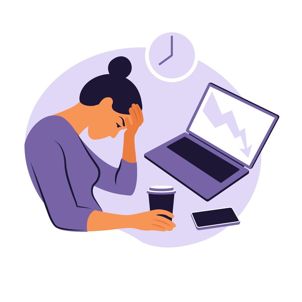 Professional burnout syndrome. Mental health problems. vector