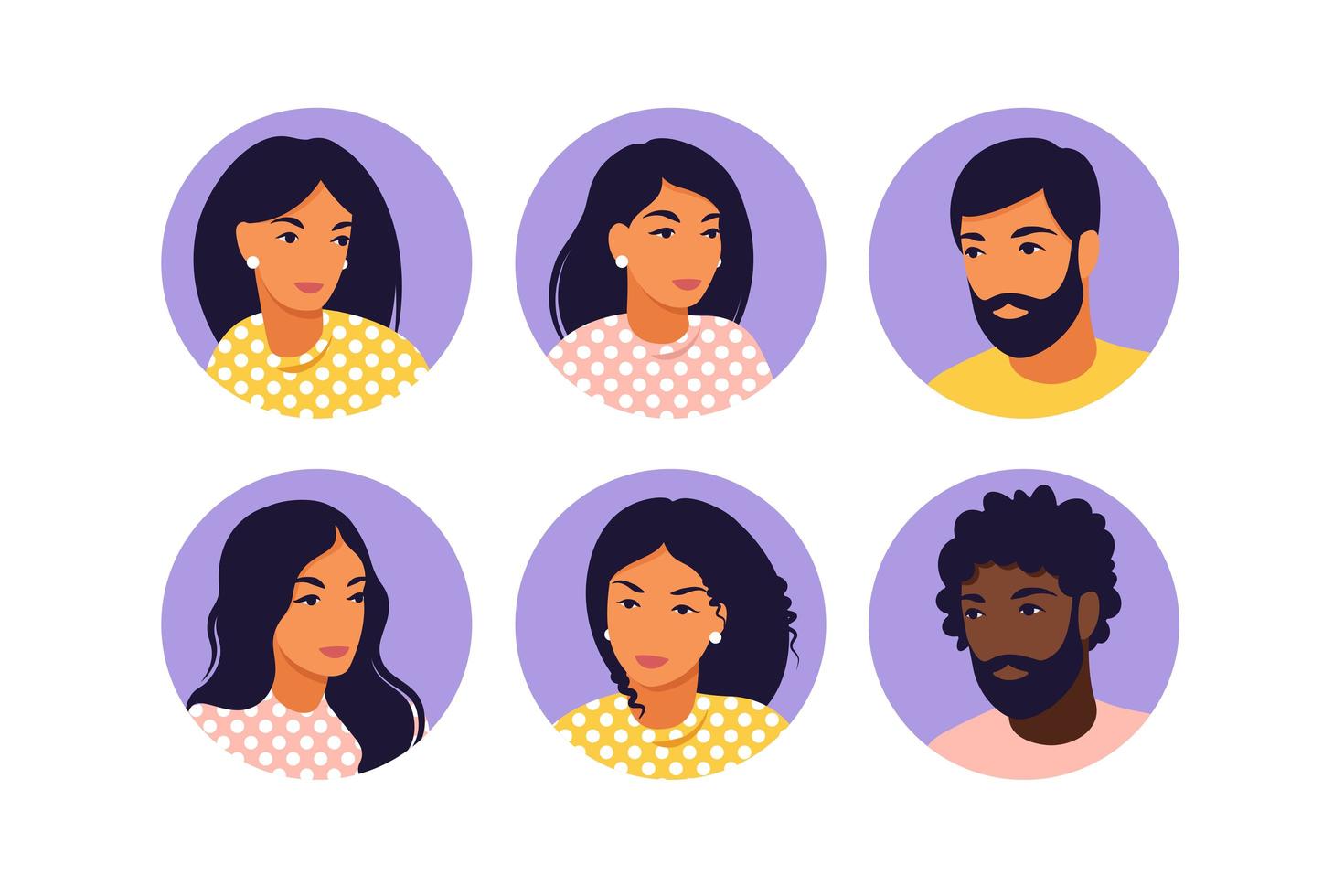 avatar hombres y mujeres jóvenes en estilo plano. conjunto de iconos de vector de estilo plano.