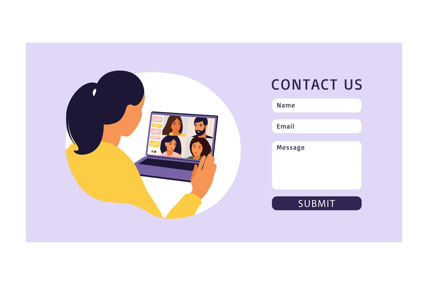 Contact us form. Virtual meeting and group video conference. vector